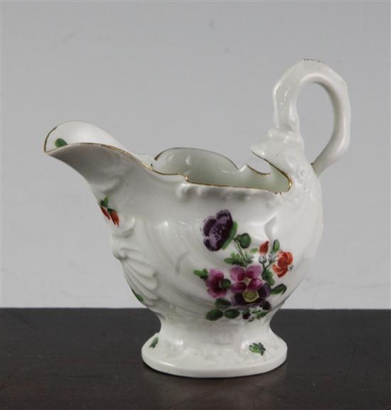 A Worcester dolphin ewer cream boat, c.1770-5, height 8.2cm